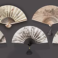 Decorative Traditional Chinese Fan Pendants With Artistic Paintings And Hanging Design