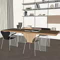 Modern Dining Table and Chair Rectangular Dining Table and Chair for More than Four People 3d model