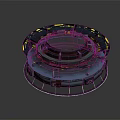 Futuristic Circular Multi Layered Structure With Illuminated Top Blue Yellow Accents And Ring Design Elements 3d model