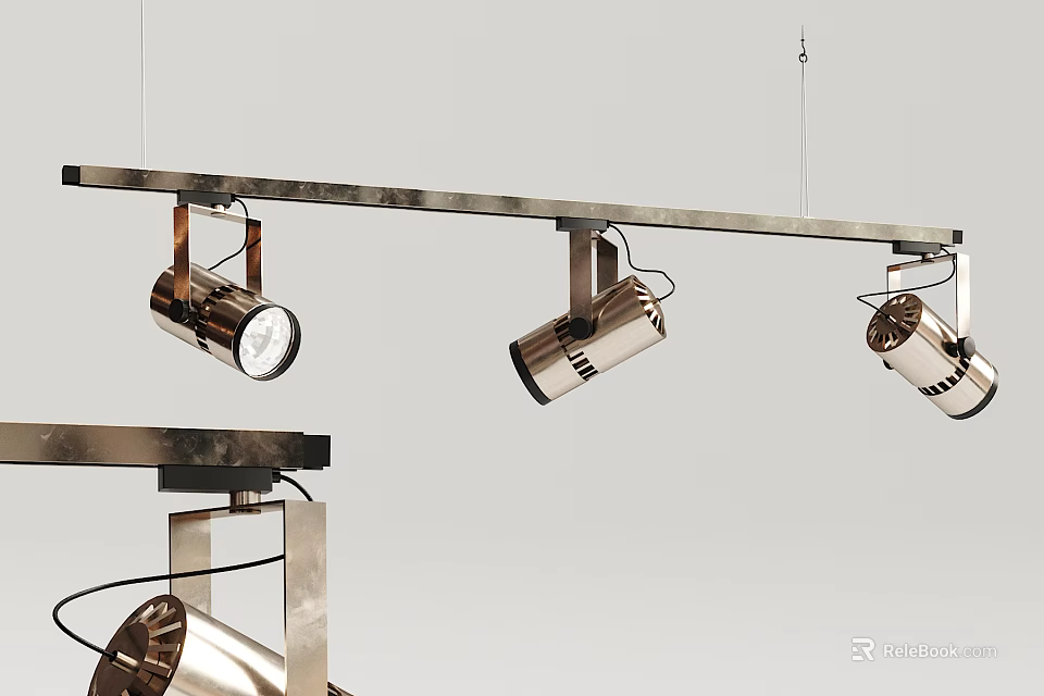Modern Track Mounted Downlights and Spotlights with Sleek Metal Finish Lighting Fixtures 3d model 