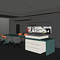 Modern Restaurant Kitchen With Dark Cabinets Turquoise Island Counter And Grey Chairs