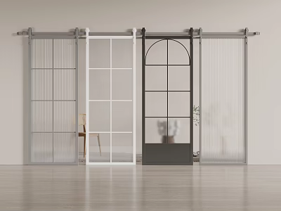 Modern Sliding Doors With Ribbed Grid And Arched Glass Panel Designs 3d model