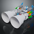 High Performance 3D Rocket Engine Equipment With Twin Large Nozzles And Colored Structural Components