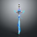 Fantasy Glowing Sword With Blue Light Decorative Wing Like Elements And Intricate Top Structure 3d model
