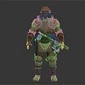 Detailed Game Movie Character Full Body In Armored Suit With Gas Mask And Weapon