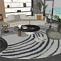 Modern Living Room Sofa Coffee Table Set With L shaped Sofa Round Table Striped Rug