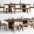 Modern Wooden Dining Table Set With Rectangular Table Upholstered Chairs And Bench 3d model