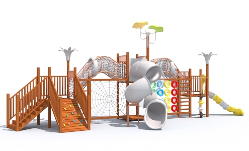 Kindergarten outdoor wooden amusement equipment outdoor large toy slide 3d model