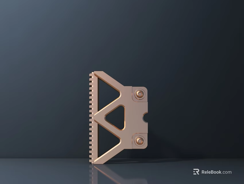 Golden Metal Sculpture with Triangular Design Screw Details and Serrated Edges on Dark Background 3d model 