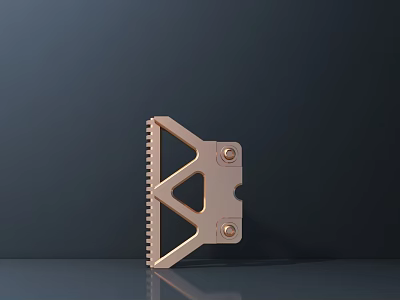Golden Metal Sculpture with Triangular Design Screw Details and Serrated Edges on Dark Background 3d model