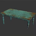 Vintage Turquoise Distressed Wooden Table With Carved Legs And Rustic Charm