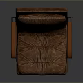 Tufted Brown Leather Armchair With Wooden Arms And Metal Caster Wheels