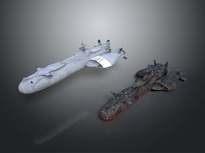 Sci Fi Spaceship Models With Light Gray And Dark Red Accent Detailed Structural Designs 3d model