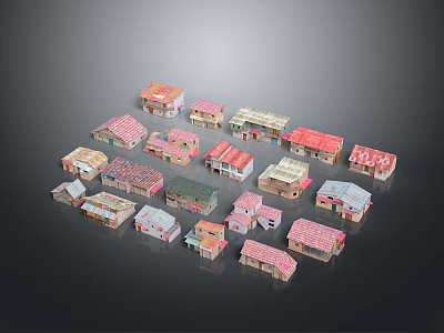 Colorful Miniature House Models With Various Styles And Diverse Roof Colors 3d model