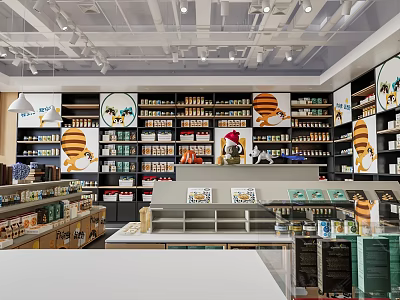 Supermarket Retail Store Featuring Shelves Stocked With Diverse Products And Bright Shopping Environment 3d model