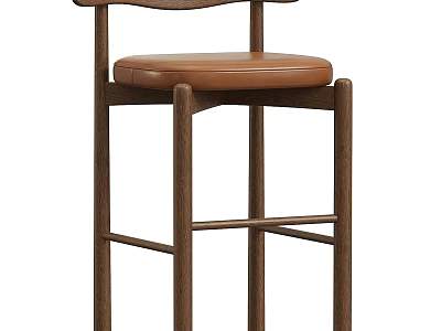 Modern Wooden Frame Bar Stool With Sleek Leather Seat And Comfortable Design 3d model