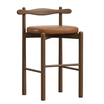 Modern Wooden Frame Bar Stool With Sleek Leather Seat And Comfortable Design 3d model