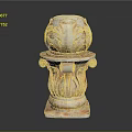 Classical Stone Column with Intricate Carved Patterns Ornate Capital and Decorative Base