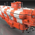 Orange And White Submarine With Industrial Design Mechanical Parts Hatch Robotic Arm And Number Markings