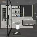 Modern Bathroom Interior Design With Glass Shower Vanity Mirror And Storage Shelves