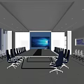Modern Conference Room Interior Design With Long Table Blue Chairs And Large Screens