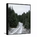 Snowy Winter Forest Landscape Painting With Pine Trees And Trail