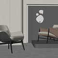 Modern Accent Chairs In Beige And Gray With Black Legs Mirror And Wall Decor