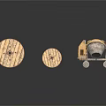 Vintage Wooden Cable Reels And Small Machinery Cart On White Background