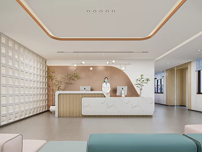 Modern Hospital Outpatient Clinic Reception Area With Medical Staff And Modern Design 3d model