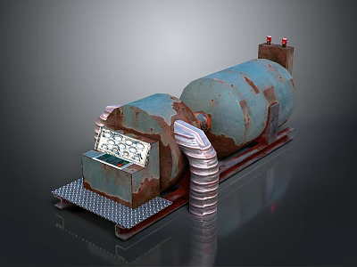 Rusty Industrial Equipment With Control Panel Metal Pipes And Mechanical Structure 3d model