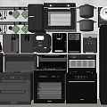 Modern Black Kitchen Appliances With Oven Refrigerator Microwave And Coffee Maker 3d model