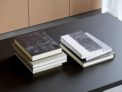 Stacks of Books and Magazines on Dark Table with Various Cover Designs and Light Background Cabinets 3d model