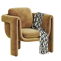 Cozy Red Fabric Accent Chair With Black And White Geometric Pattern Blanket