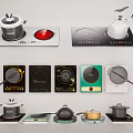 Modern Kitchen Appliances Featuring Induction Cooktops And Various Pots Pans 3d model