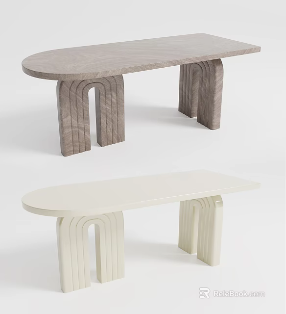 Modern Oval Dining Table With Light Wood And White Arched Legs Contemporary Design 3d model 