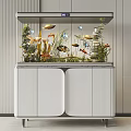 Aquarium Fish Tank with Colorful Fish Aquatic Plants and Modern White Cabinet Stand