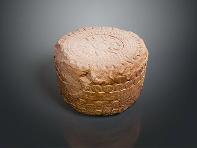 Hand Carved Wood Stone Round Decorative Object With Intricate Patterns 3d model
