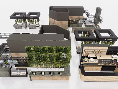 Modern Store Front Desk Interior Design With Green Plant Wall And Wooden Counter 3d model