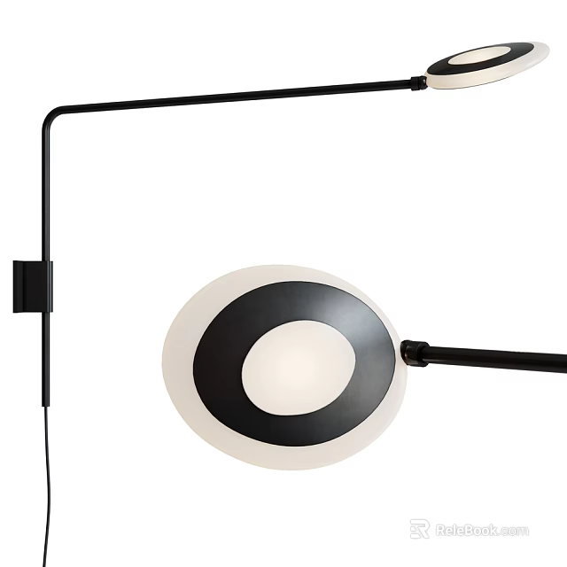 Modern Black And White Wall Lamp With Circular Shade And Adjustable Arm 3d model