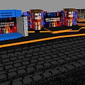 Modern Public Office Space With Central Television Signage And Colorful Decor Elements