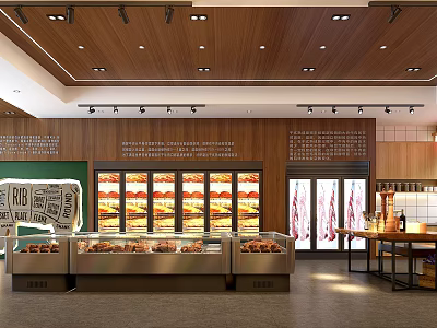 Meat Specialty Store With Wooden Walls Display Cases Fresh Meat Products Counter And Bright Lighting 3d model