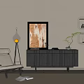 Modern Entryway Dark Wood Console Table With Floor Lamp Chair And Wall Art