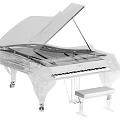 Transparent Grand Piano Musical Instrument With Open Lid Stool And Internal Structure