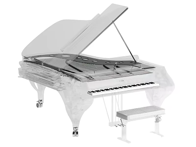 Transparent Grand Piano Musical Instrument With Open Lid Stool And Internal Structure 3d model