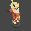 3D Game Movie Character With Blonde Hair Green Eyes Red Ears Body White Chest Fur