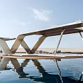 Modern Outdoor Pergola With Metal Geometric Structure And Water Reflection In Pool Area
