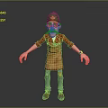 Man Wearing Green Cap with Yellow Badge Red Shirt Brown Apron Blue Pants Arms Outstretched