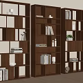 Dark Brown Bookcases Built In Lighting Compartments Books Decor Vases Light Walls Wooden Flooring