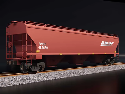 Red BNSF Freight Train Car with Number 486239 on Railway Track with Gravel 3d model