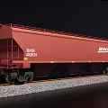 Red BNSF Freight Train Car with Number 486239 on Railway Track with Gravel
